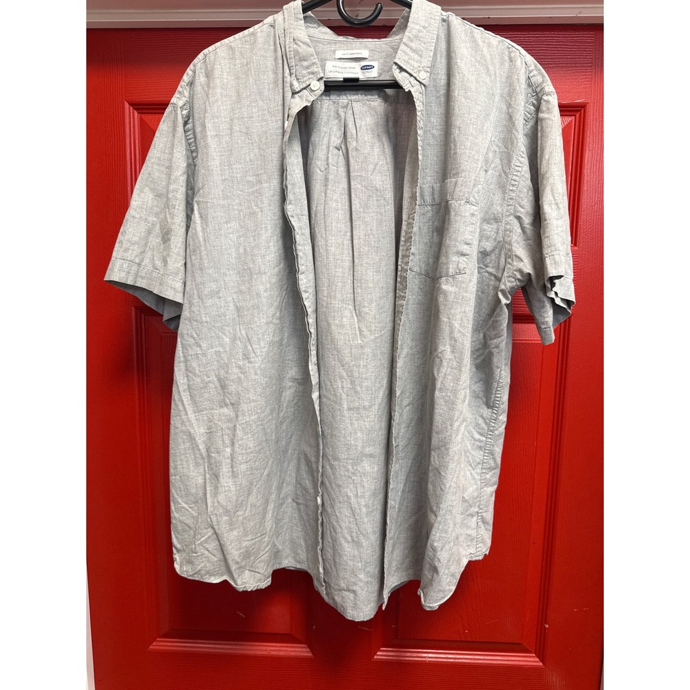 Old Navy Mens XXL The Classic Shirt Slim Fit Grey Short Sleeve Button Down Shirt